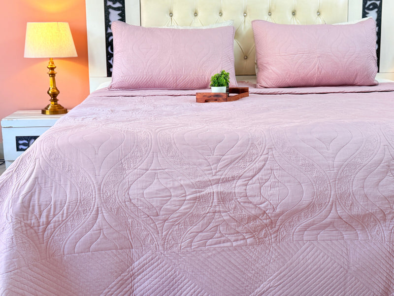 Lilac Whisper - Embroidered Quilted Bedcover