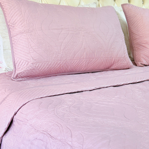 Lilac Whisper - Embroidered Quilted Bedcover