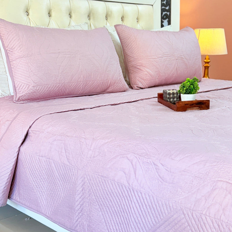 Lilac Whisper - Embroidered Quilted Bedcover