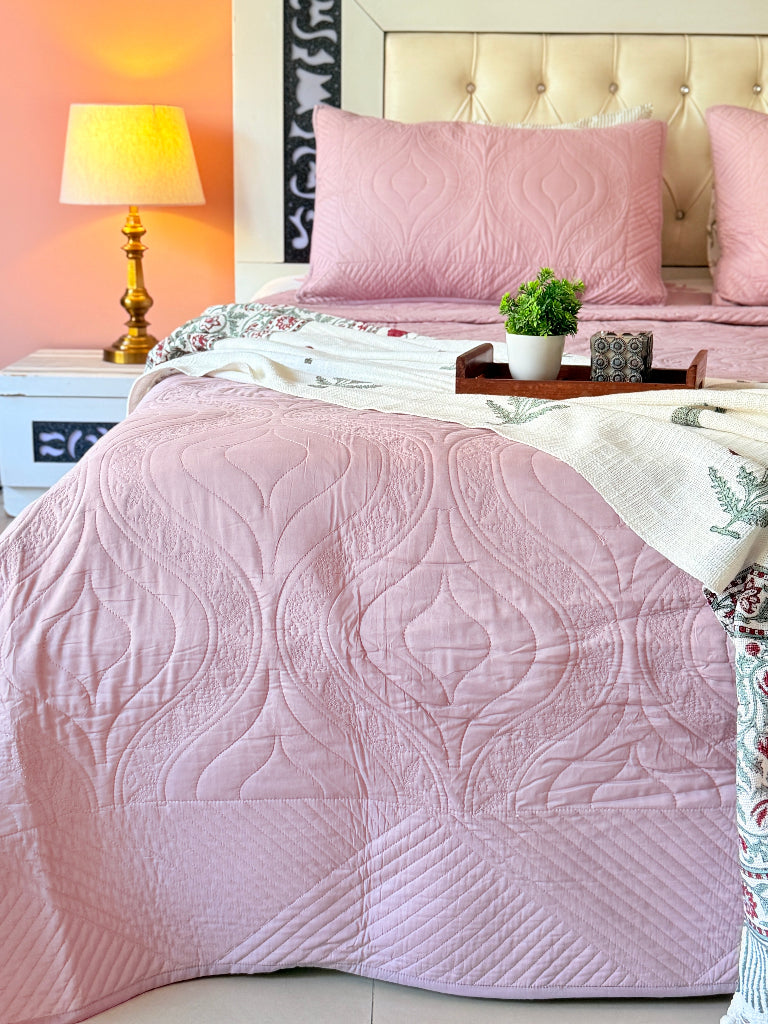 Lilac Whisper - Embroidered Quilted Bedcover