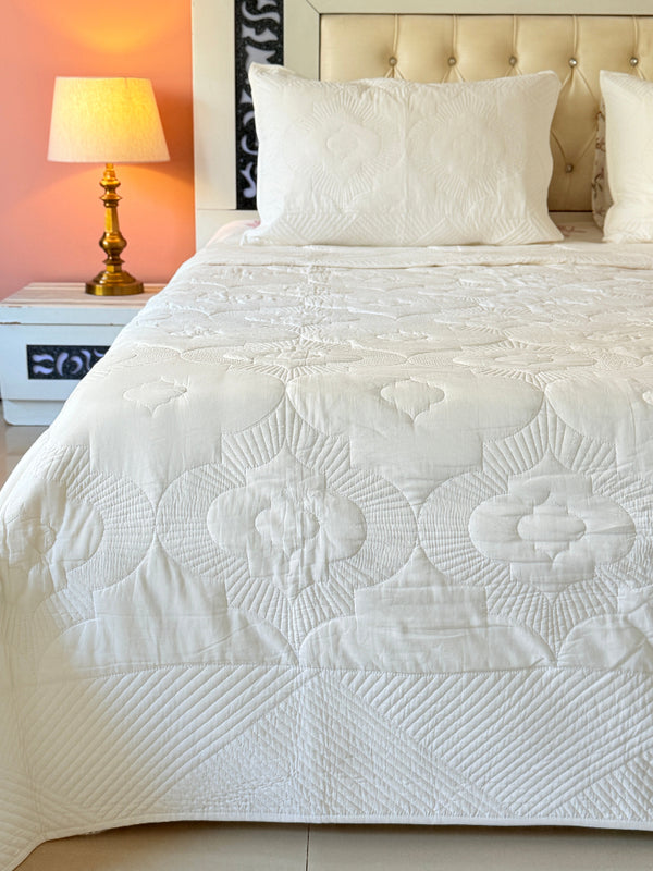 White Meadow Embroidered Quilted Bedcover