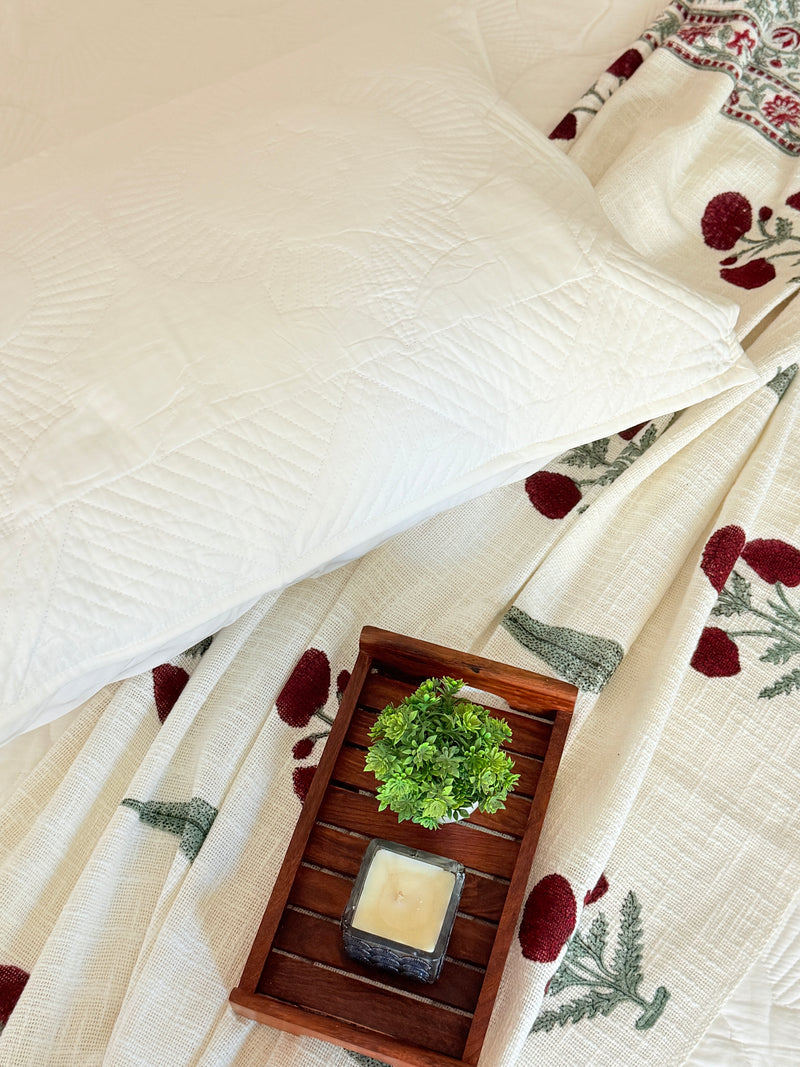 White Meadow Embroidered Quilted Bedcover