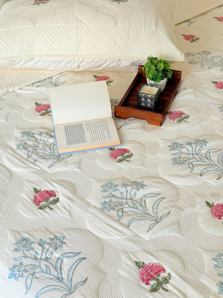 Ivory Whisper Hand Blocked Quilted Bedcover