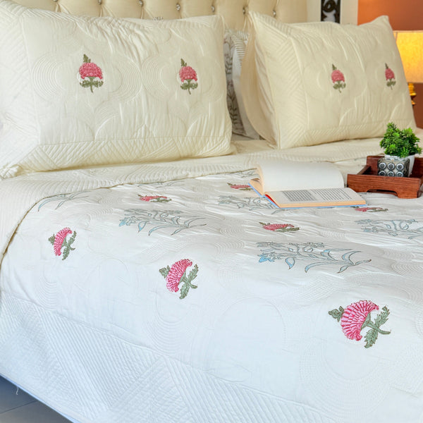 Ivory Whisper Hand Blocked Quilted Bedcover