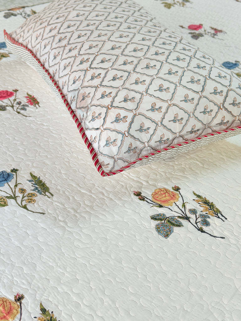 Rose Grandeur Hand Blocked Quilted Bedcover