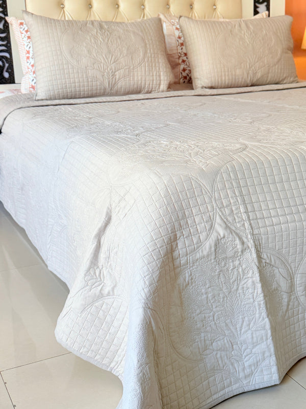 Moonstone Mist Embroidered Quilted Bedcover