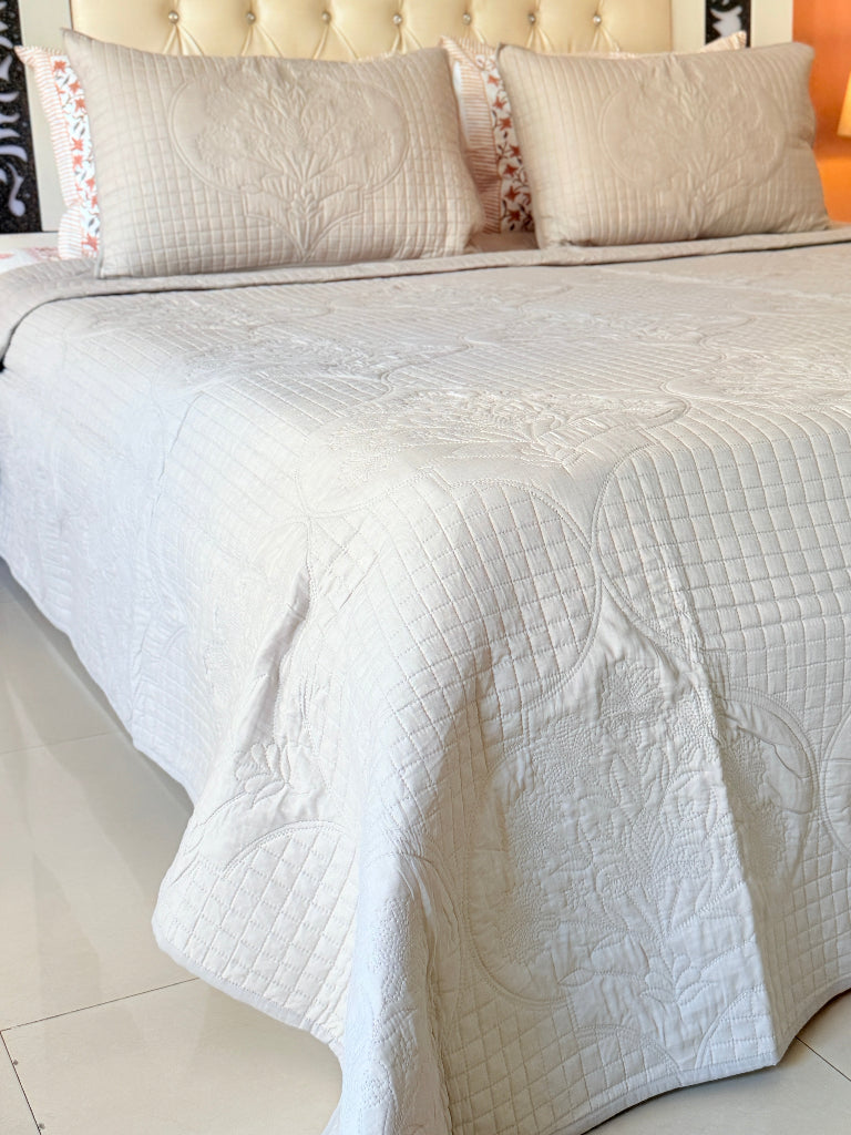 Moonstone Mist Embroidered Quilted Bedcover
