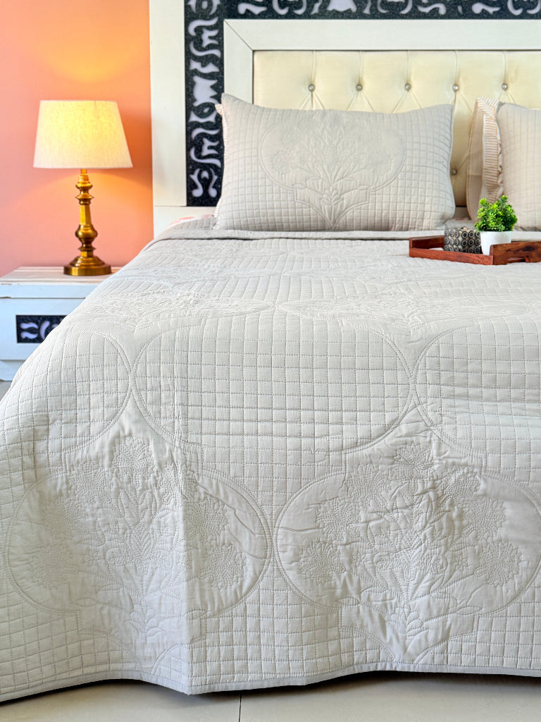 Moonstone Mist Embroidered Quilted Bedcover