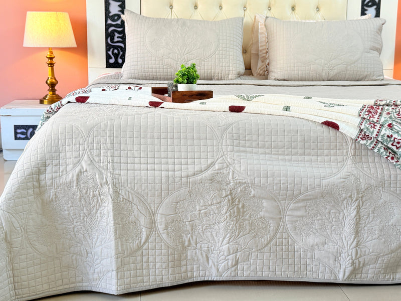 Moonstone Mist Embroidered Quilted Bedcover