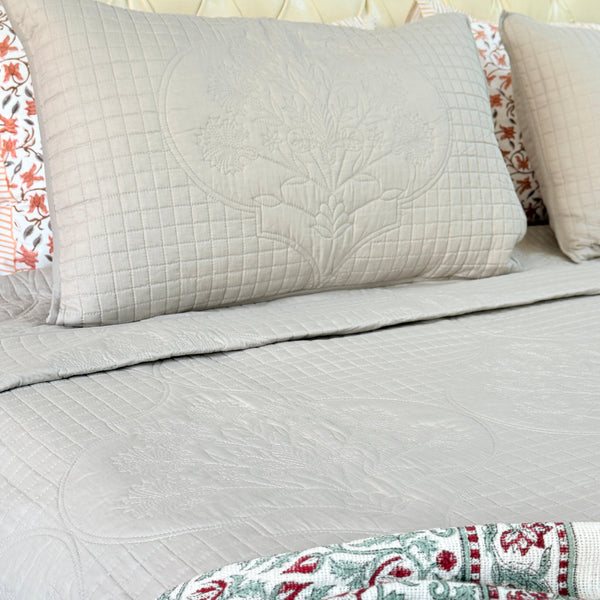 Moonstone Mist Embroidered Quilted Bedcover