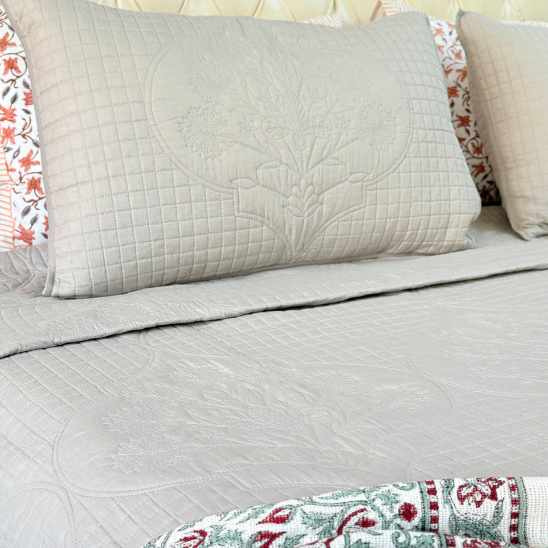 Moonstone Mist Embroidered Quilted Bedcover