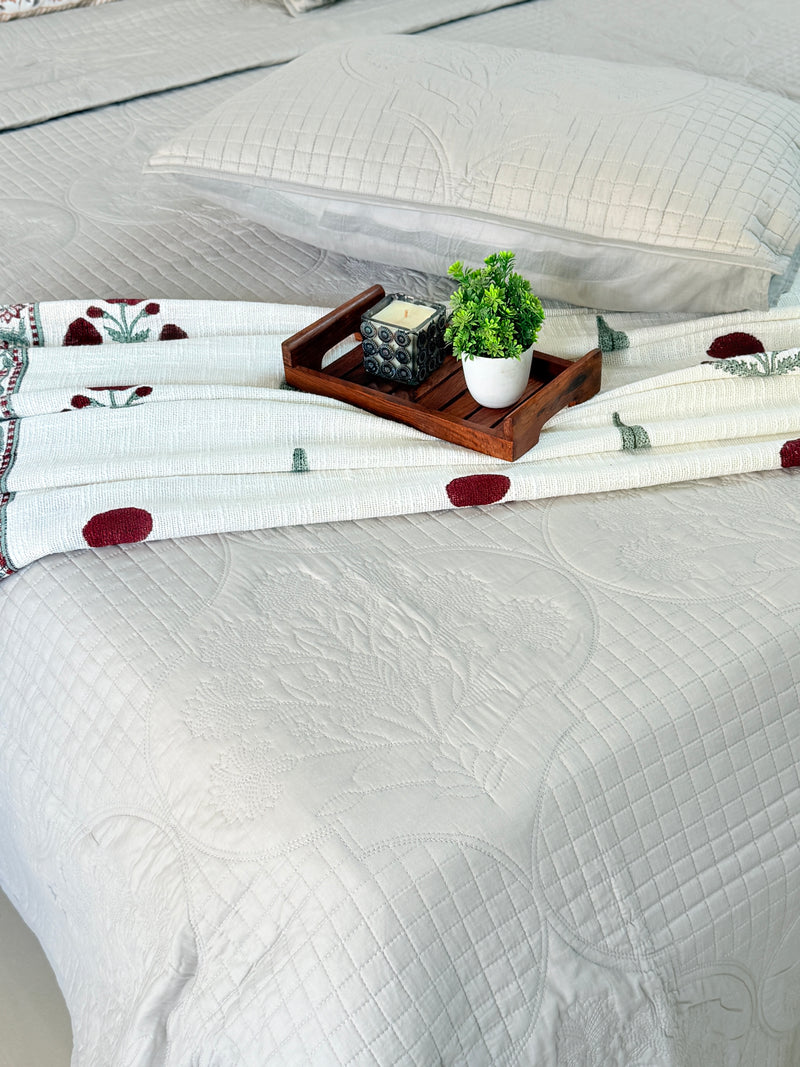 Moonstone Mist Embroidered Quilted Bedcover