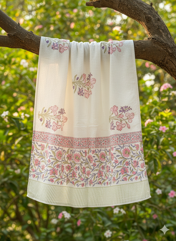 Floral Dreams Hand Blocked Bath Towel