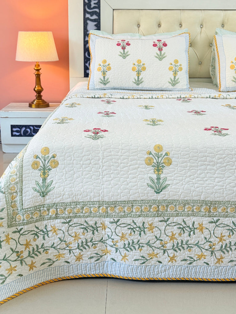 Bahaar-e-Jannat Hand Blocked Quilted Bedcover