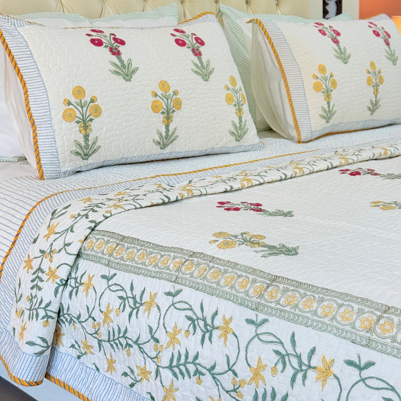 Bahaar-e-Jannat Hand Blocked Quilted Bedcover