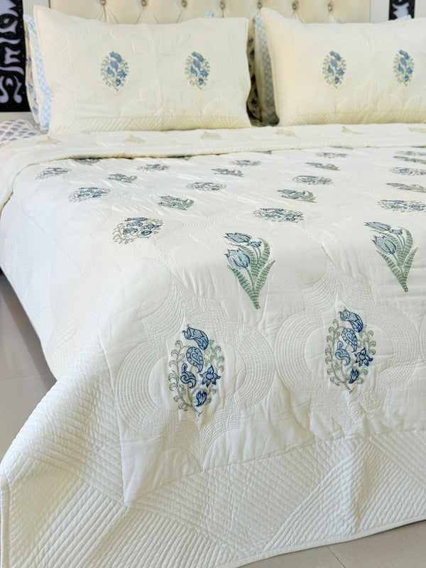 Layered Calm - Hand Blocked Quilted Bedcover