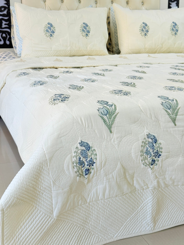Layered Calm - Hand Blocked Quilted Bedcover