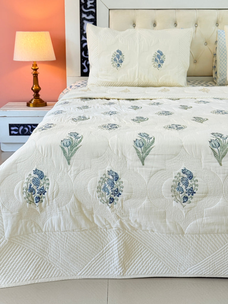 Layered Calm - Hand Blocked Quilted Bedcover