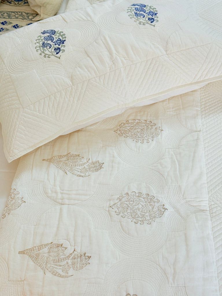 Layered Calm - Hand Blocked Quilted Bedcover