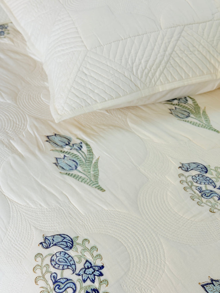Layered Calm - Hand Blocked Quilted Bedcover