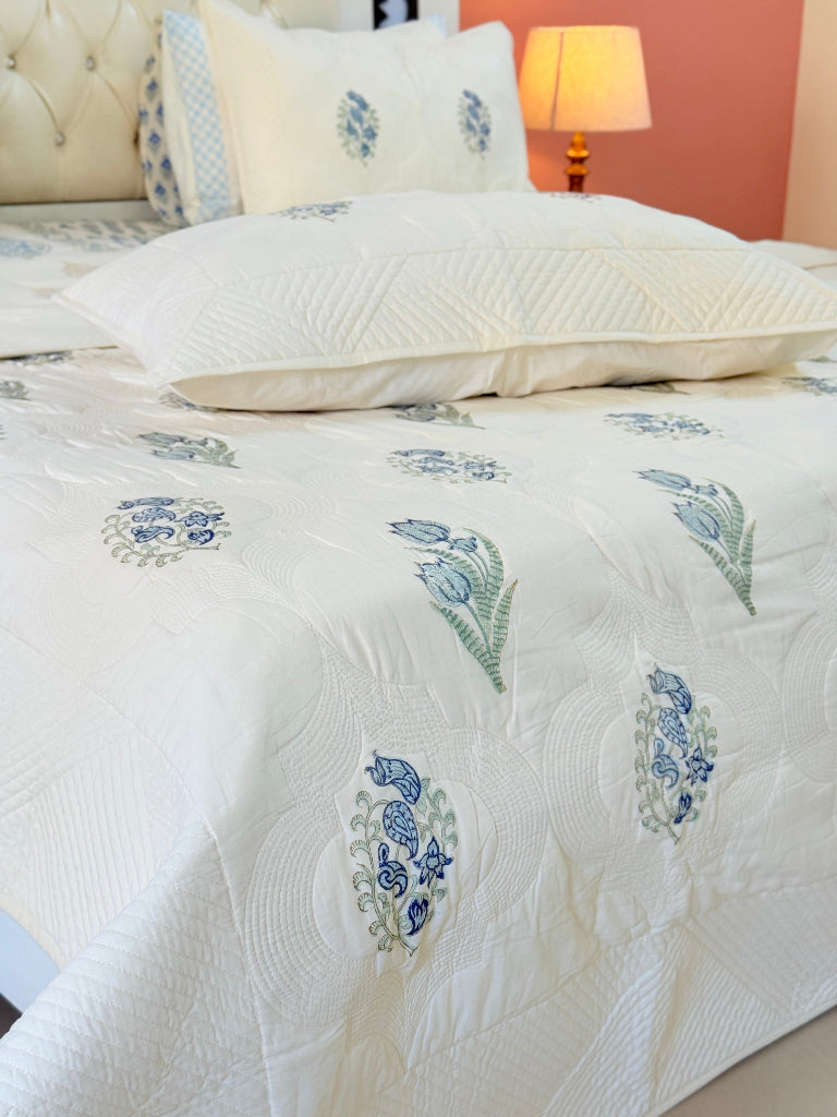 Layered Calm - Hand Blocked Quilted Bedcover