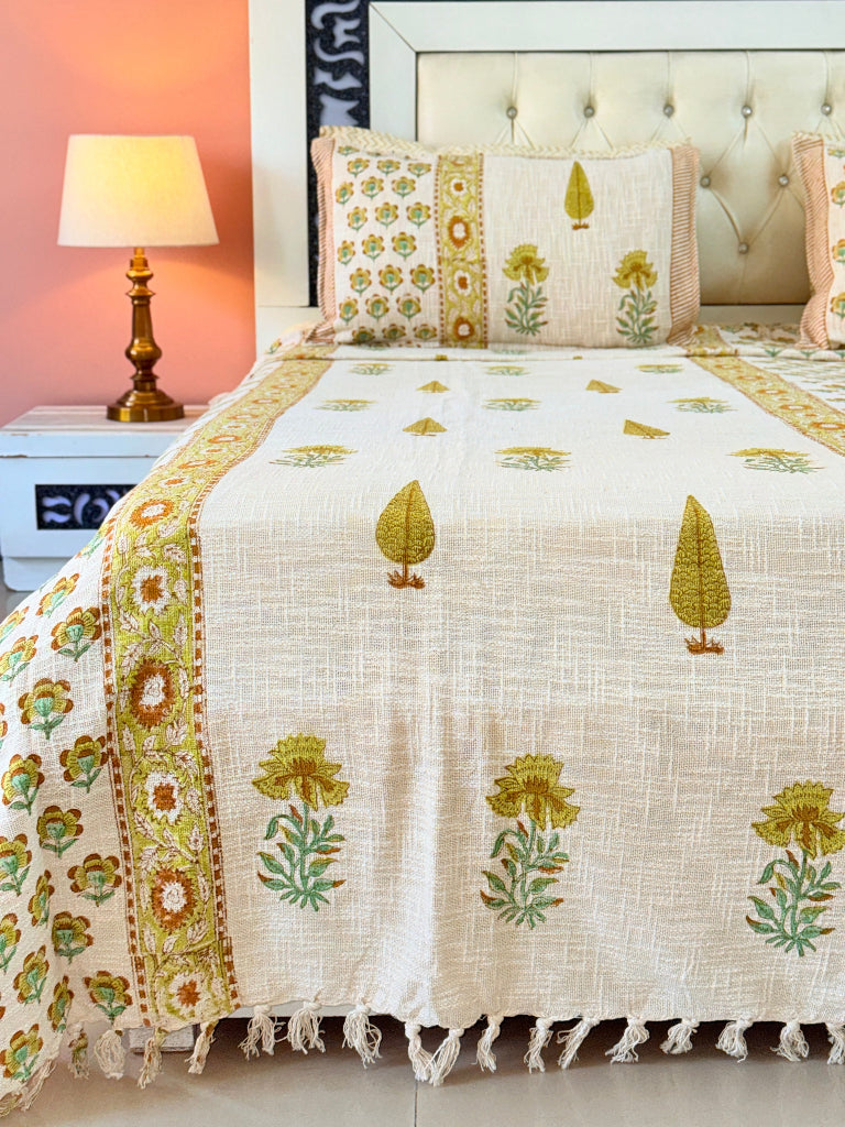 Handcrafted Hues Hand Blocked South Cotton Weave Bedcover