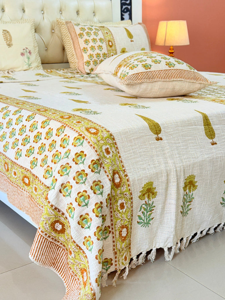 Handcrafted Hues Hand Blocked South Cotton Weave Bedcover