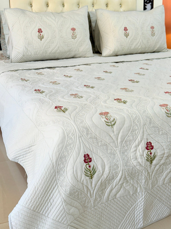 Cloud Drape Hand Blocked Quilted Bedcover