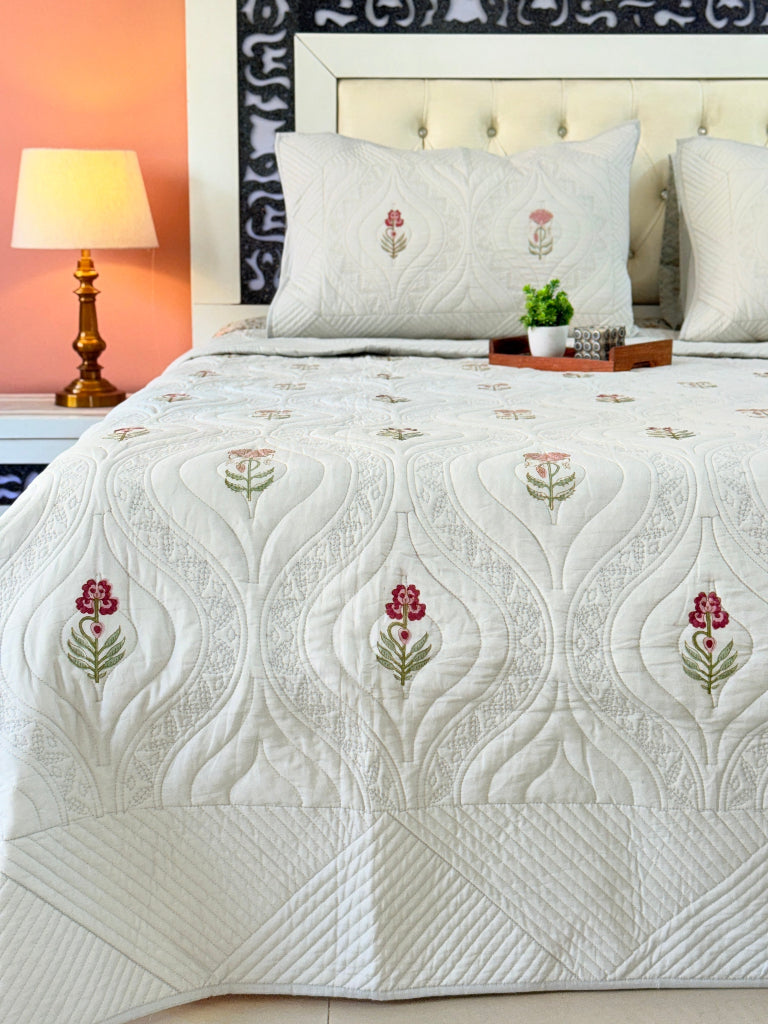 Cloud Drape Hand Blocked Quilted Bedcover