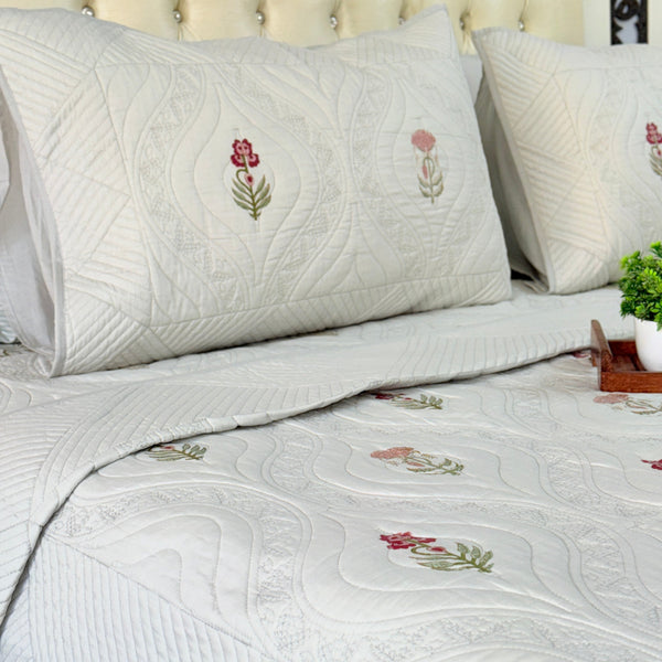 Cloud Drape Hand Blocked Quilted Bedcover