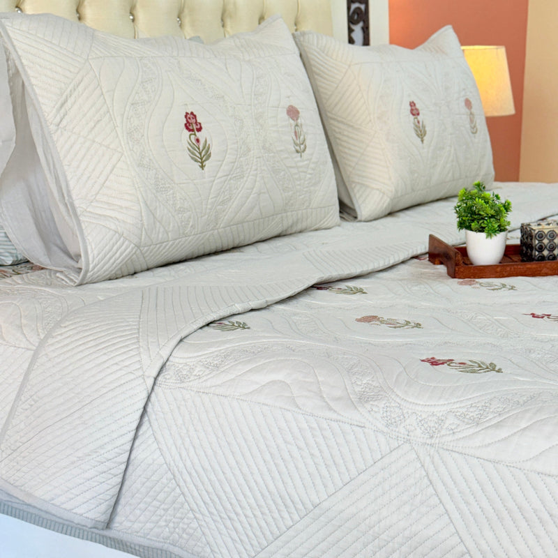 Cloud Drape Hand Blocked Quilted Bedcover