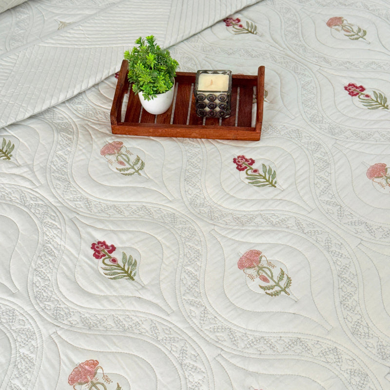 Cloud Drape Hand Blocked Quilted Bedcover