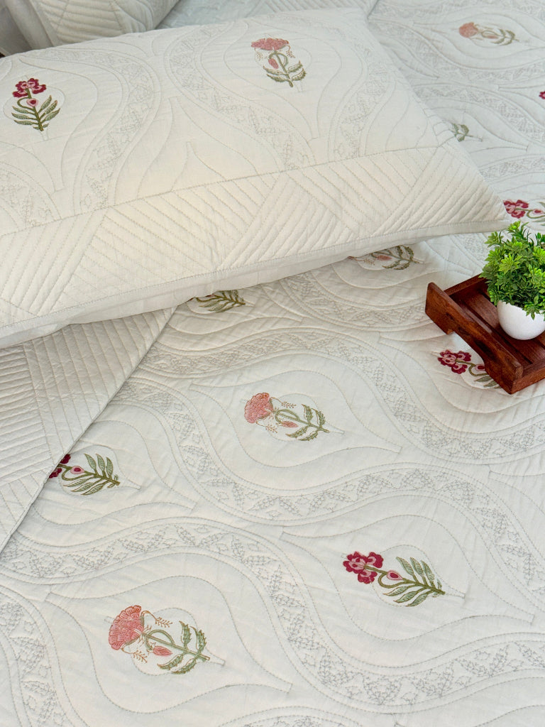 Cloud Drape Hand Blocked Quilted Bedcover