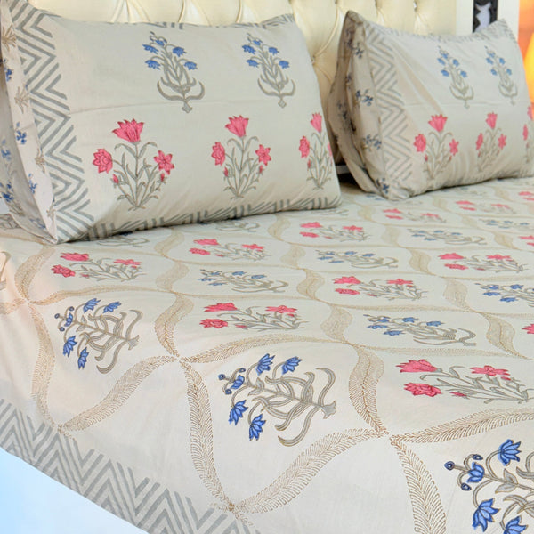 Artisanal Aura Hand Blocked Sheet (Grey Base)