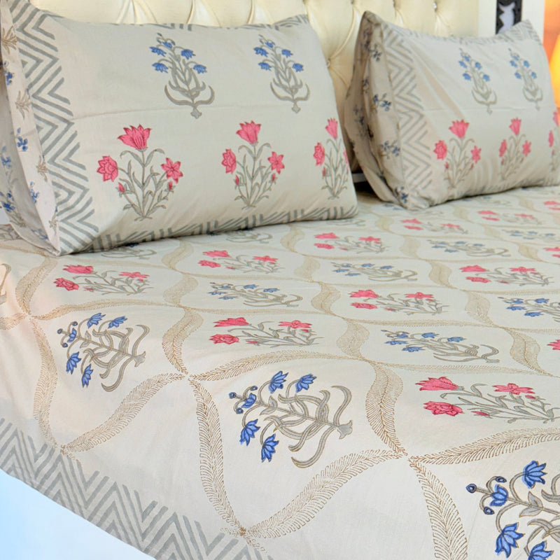 Artisanal Aura Hand Blocked Sheet (Grey Base)