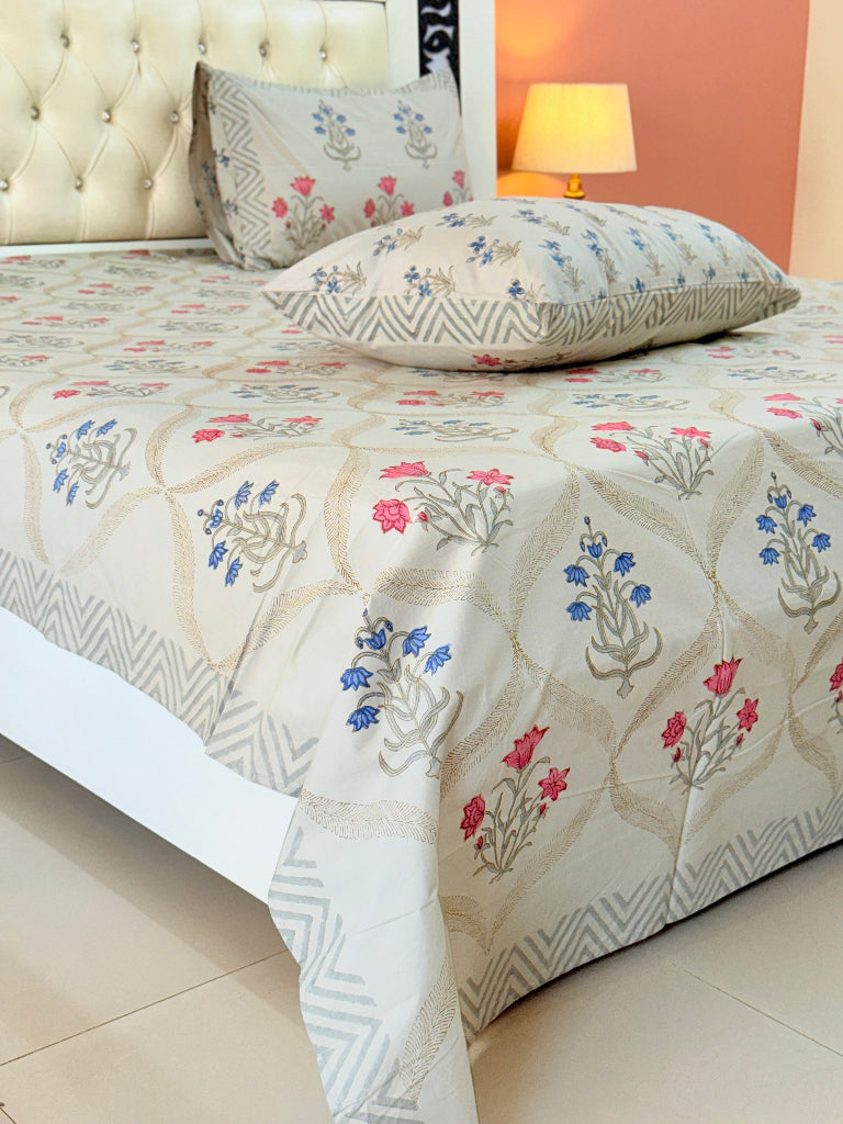 Artisanal Aura Hand Blocked Sheet (Grey Base)