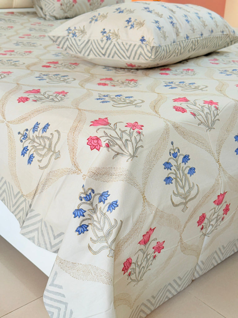 Artisanal Aura Hand Blocked Sheet (Grey Base)