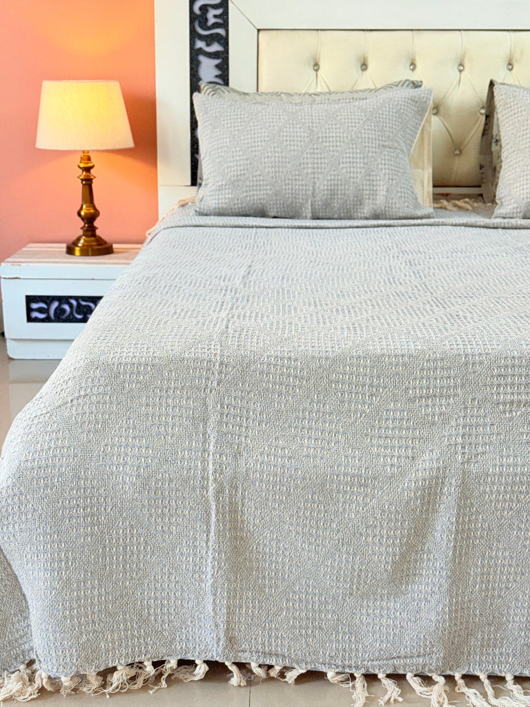 Threaded Calm South Cotton Weave Bedcover (Pastel Blue)