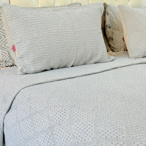 Threaded Calm South Cotton Weave Bedcover (Pastel Blue)