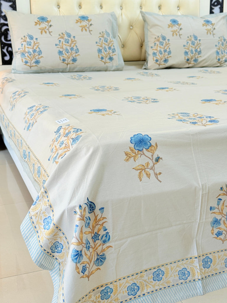 Grey Base Floral Motif Hand Blocked Sheet