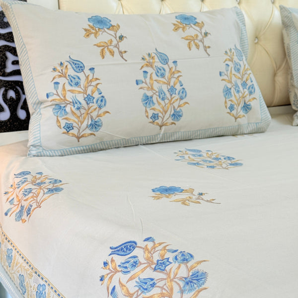 Grey Base Floral Motif Hand Blocked Sheet