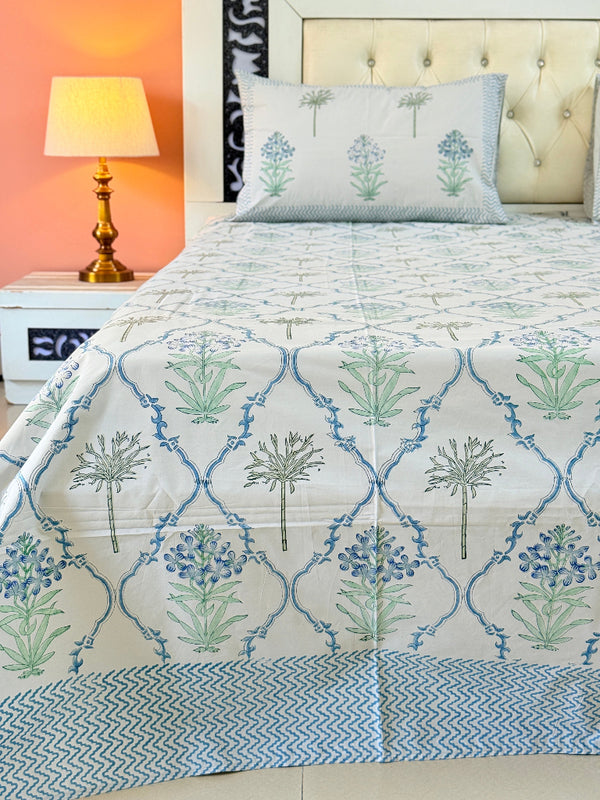 Grey Base Floral Grid Hand Blocked Sheet