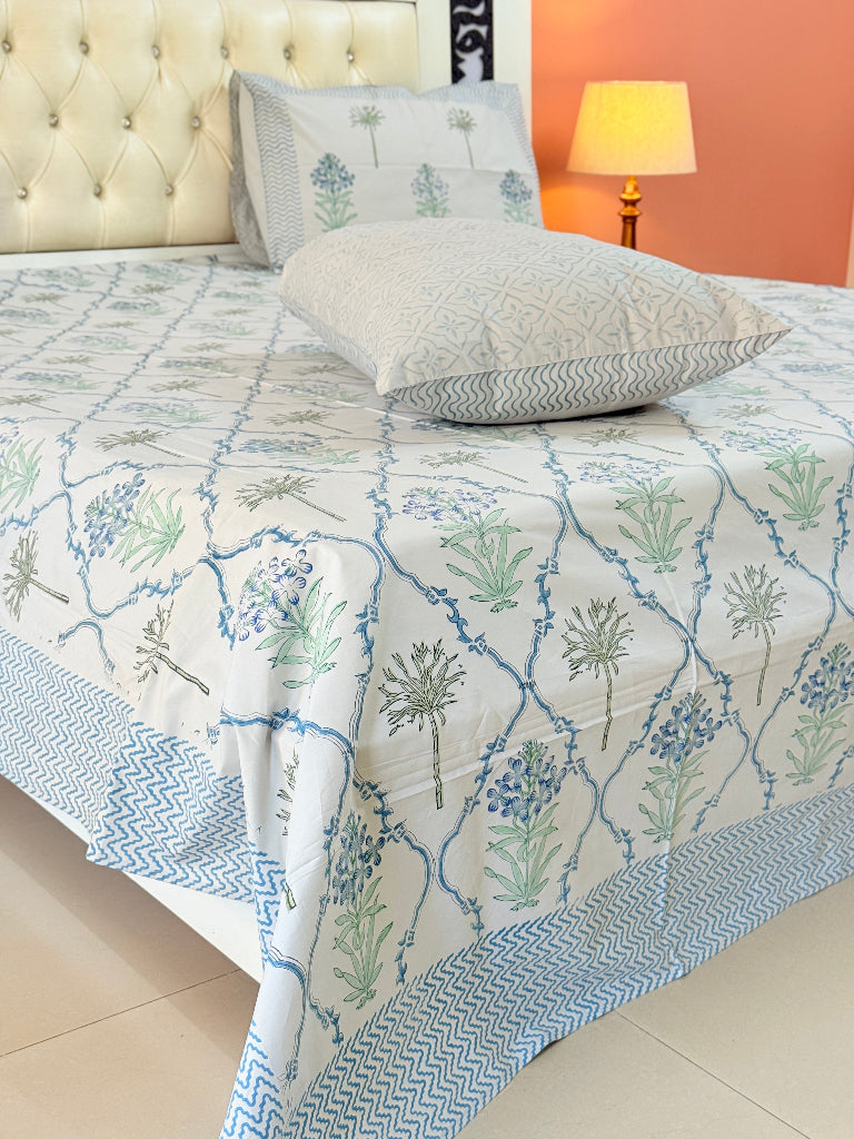 Grey Base Floral Grid Hand Blocked Sheet