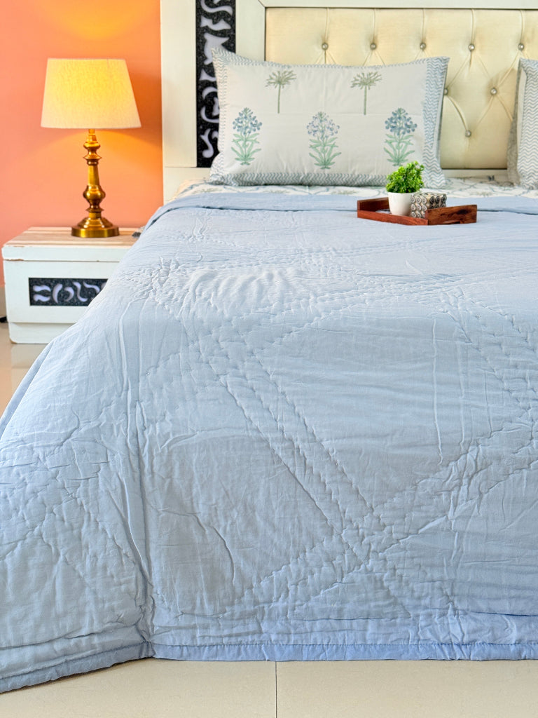 Powder Blue Double Handcrafted Quilt
