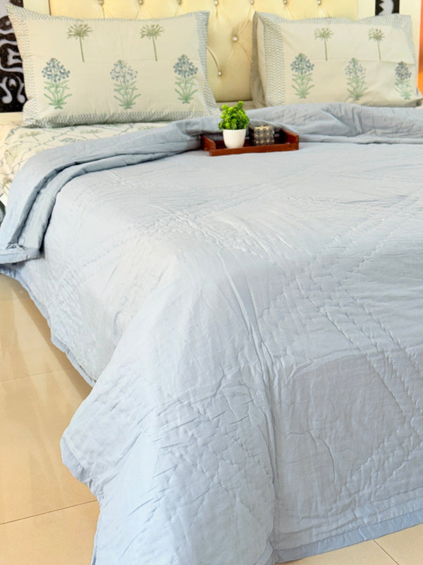Powder Blue Double Handcrafted Quilt