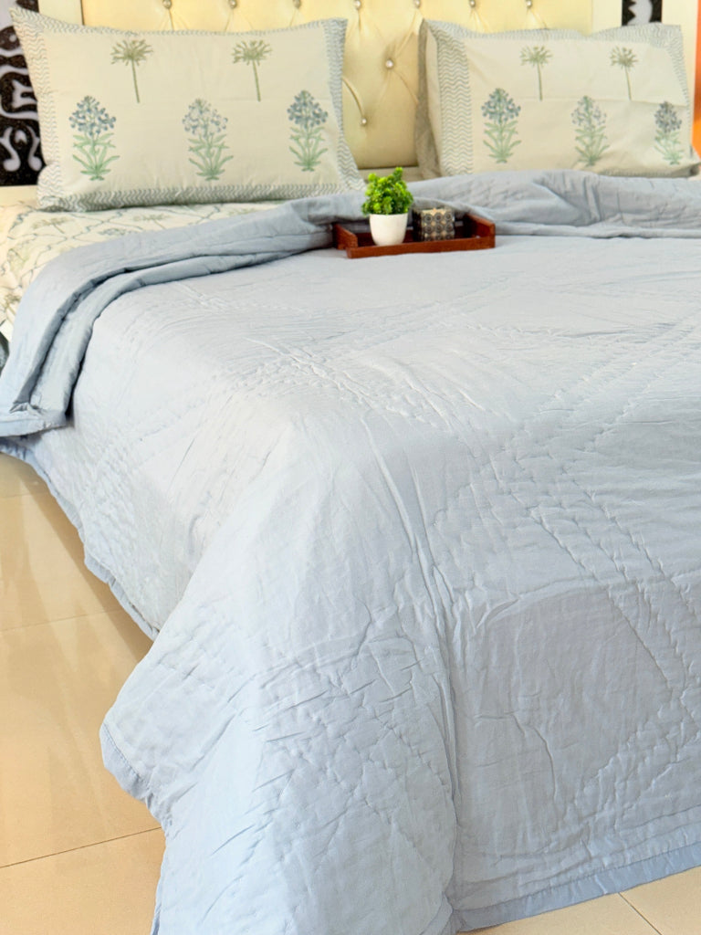 Powder Blue Double Handcrafted Quilt
