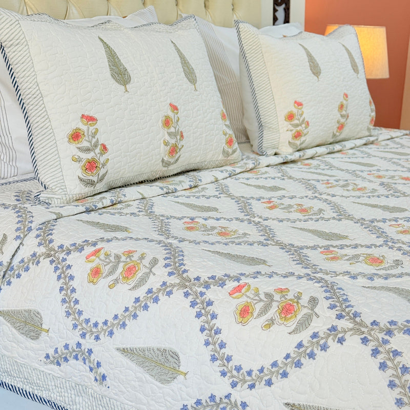 The Artistic Elegance Hand Blocked Quilted Bedcover
