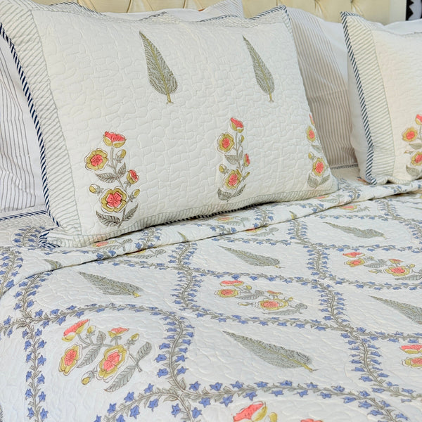 The Artistic Elegance Hand Blocked Quilted Bedcover