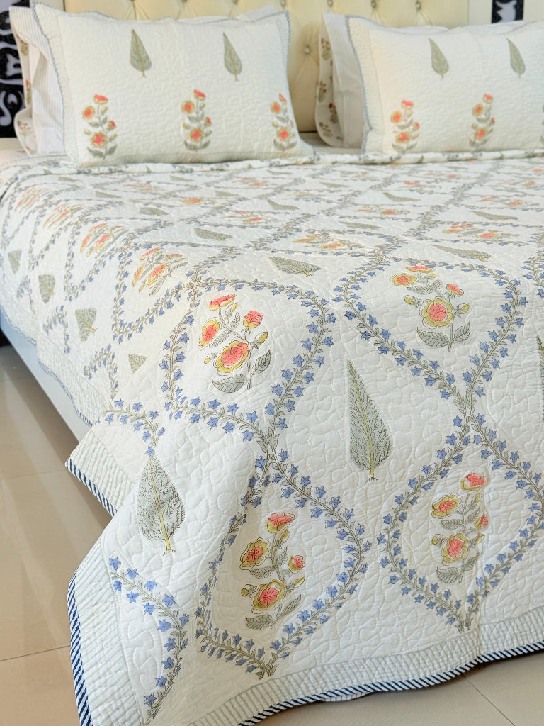 The Artistic Elegance Hand Blocked Quilted Bedcover