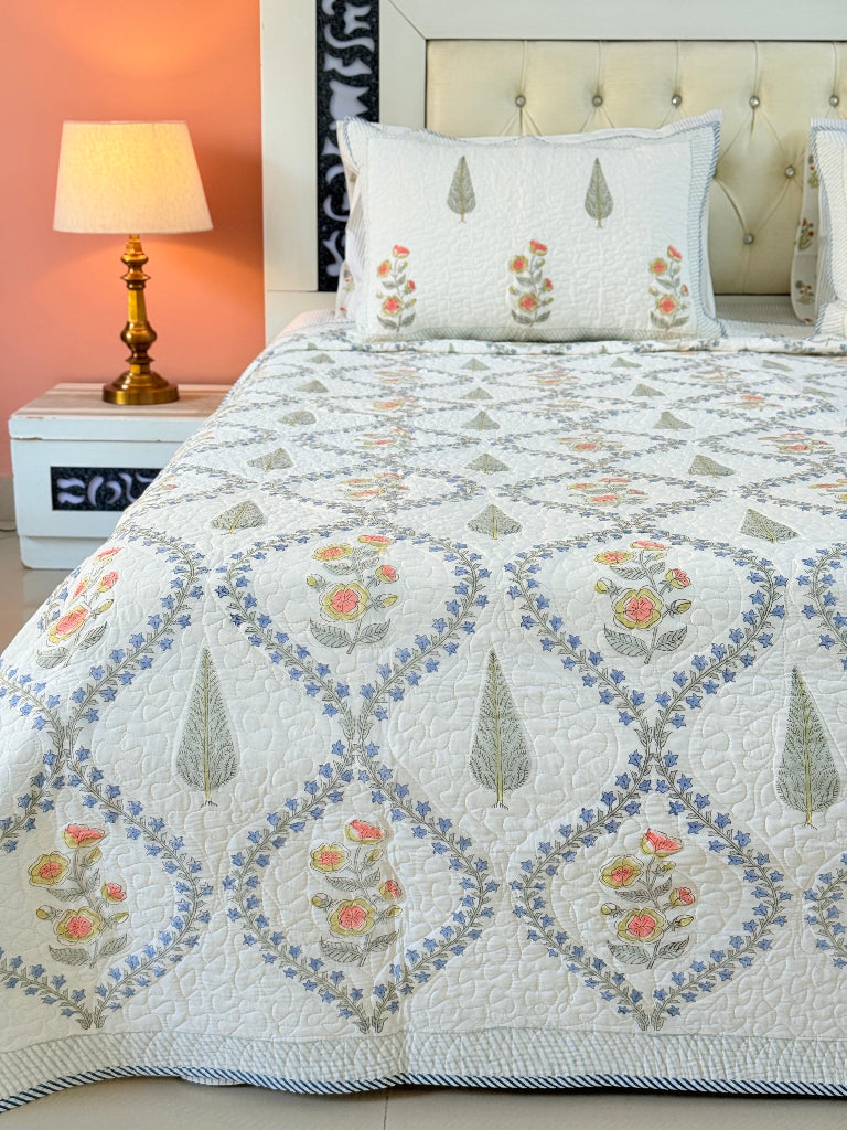 The Artistic Elegance Hand Blocked Quilted Bedcover